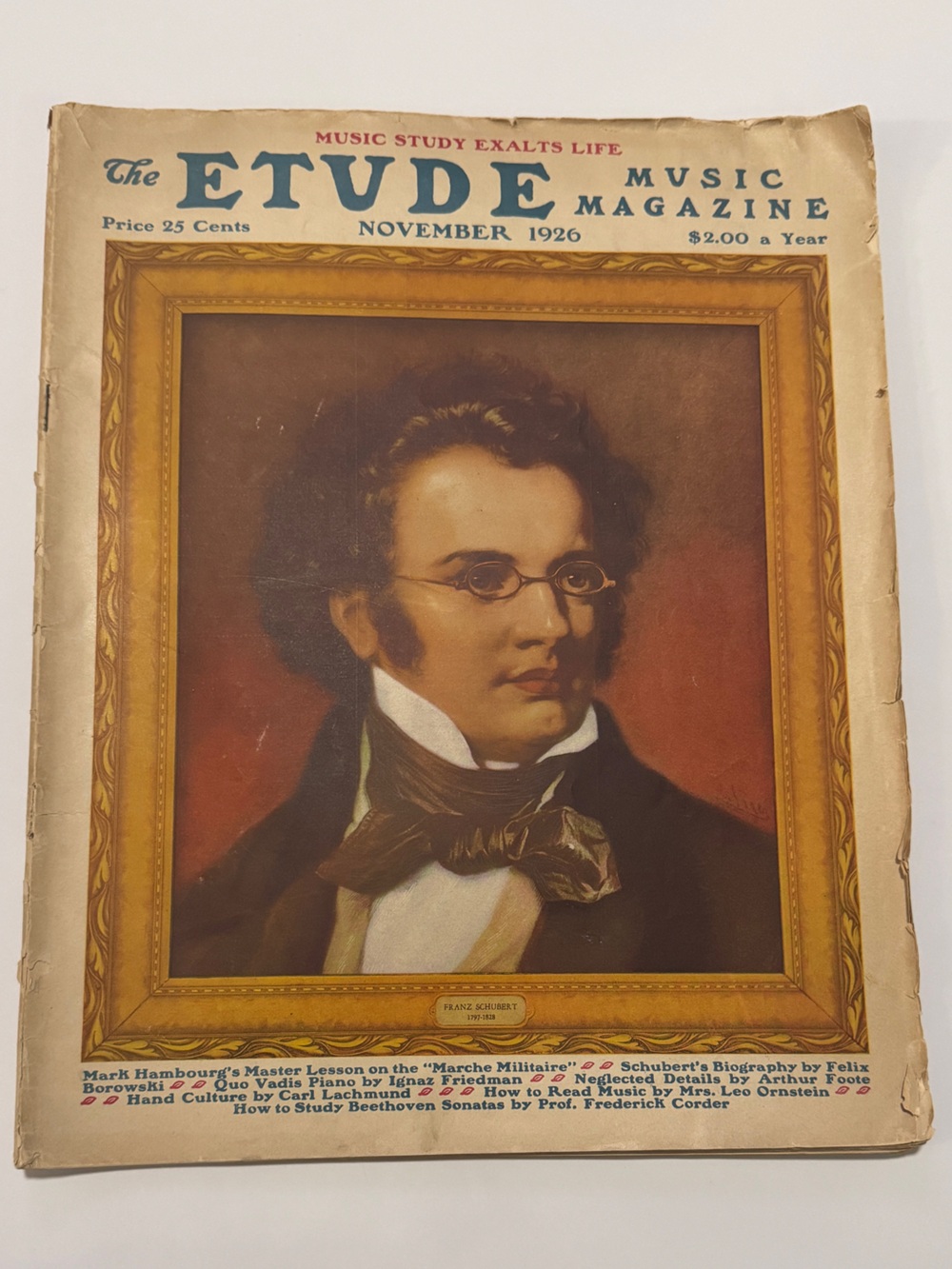 Antique 1926 The Etude Music Magazine November Franz Schubert Cover